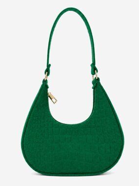 Emerald Green Croc Embossed Felt Crescent Shoulder Bag Gold Hardware NEW